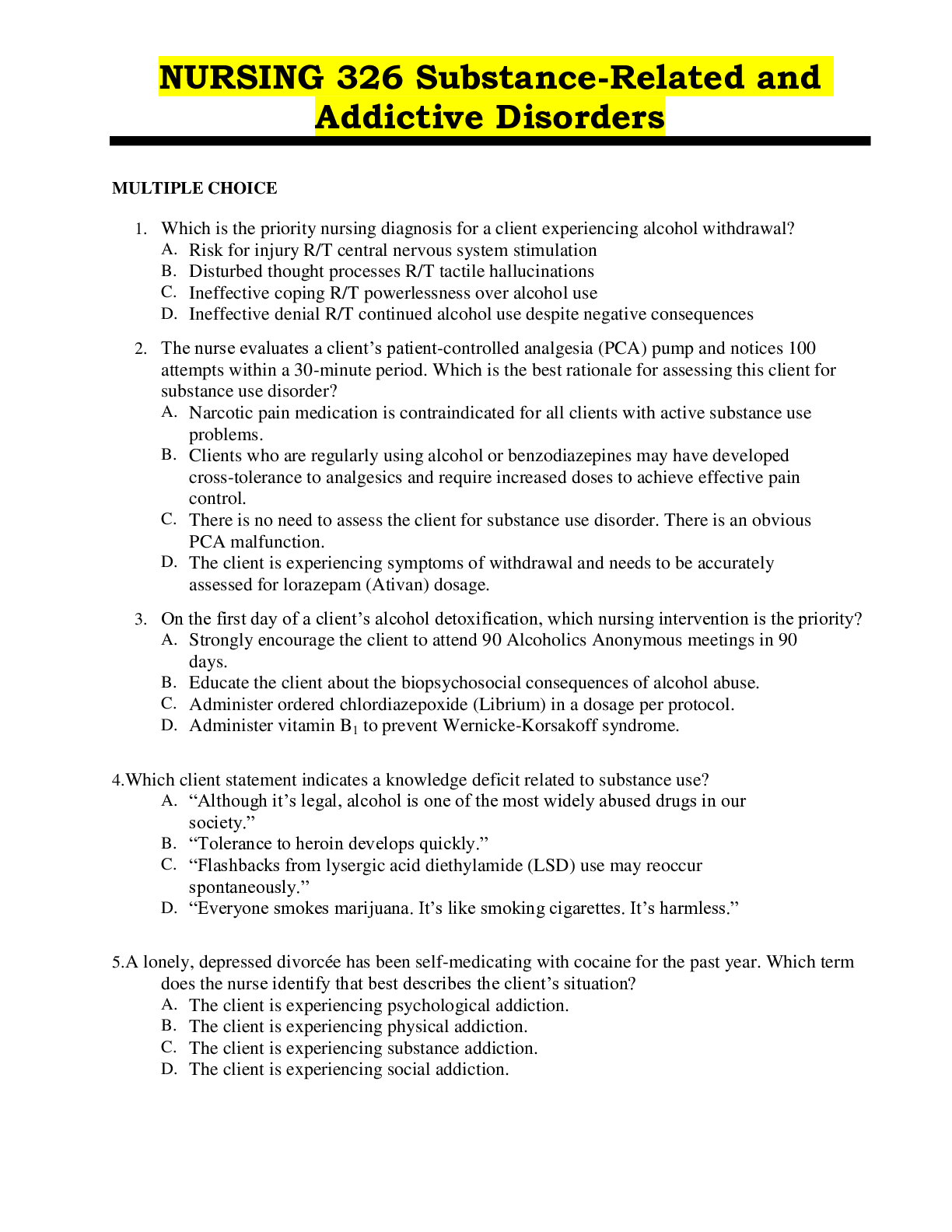 Preview image for NURSING 326 Substance-Related and Addictive Disorders-For Grade A